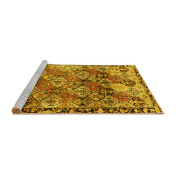 Sideview of Machine Washable Persian Yellow Traditional Rug, wshtr4123yw
