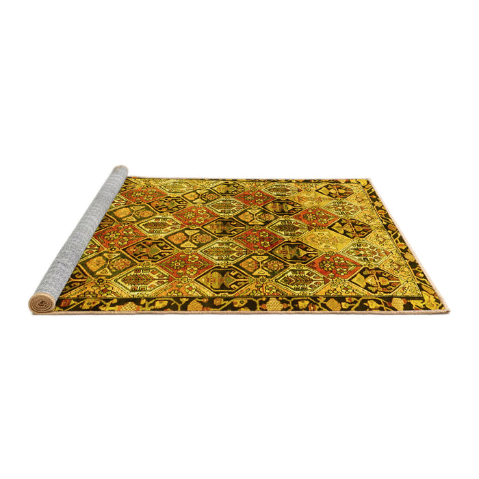 Sideview of Machine Washable Persian Yellow Traditional Rug, wshtr4123yw