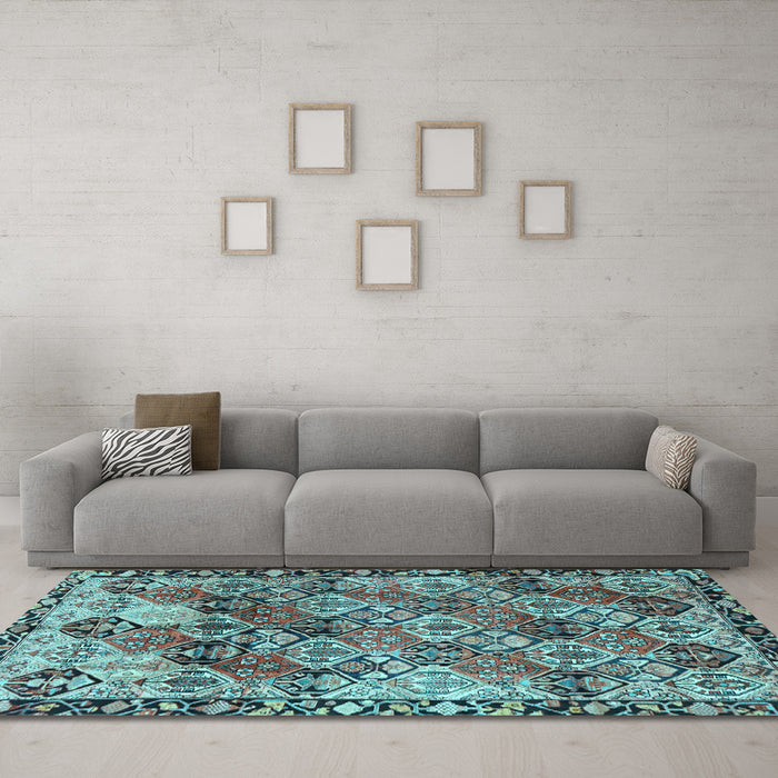 Machine Washable Persian Light Blue Traditional Rug in a Living Room, wshtr4123lblu