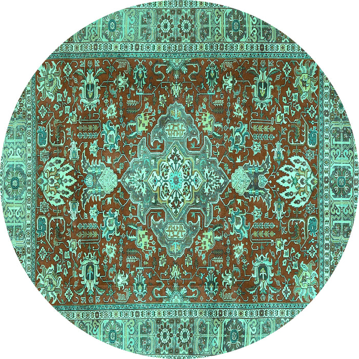 Round Machine Washable Persian Turquoise Traditional Area Rugs, wshtr4124turq