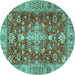 Round Machine Washable Persian Turquoise Traditional Area Rugs, wshtr4124turq