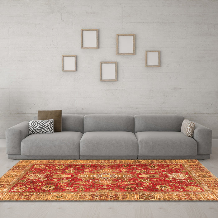 Machine Washable Persian Orange Traditional Area Rugs in a Living Room, wshtr4124org