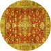 Round Machine Washable Persian Yellow Traditional Rug, wshtr4124yw