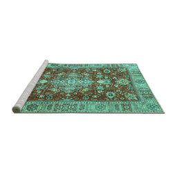 Sideview of Machine Washable Persian Turquoise Traditional Area Rugs, wshtr4124turq