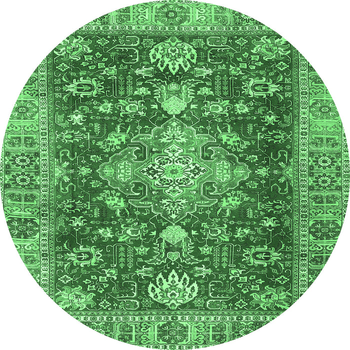Round Persian Emerald Green Traditional Rug, tr4124emgrn