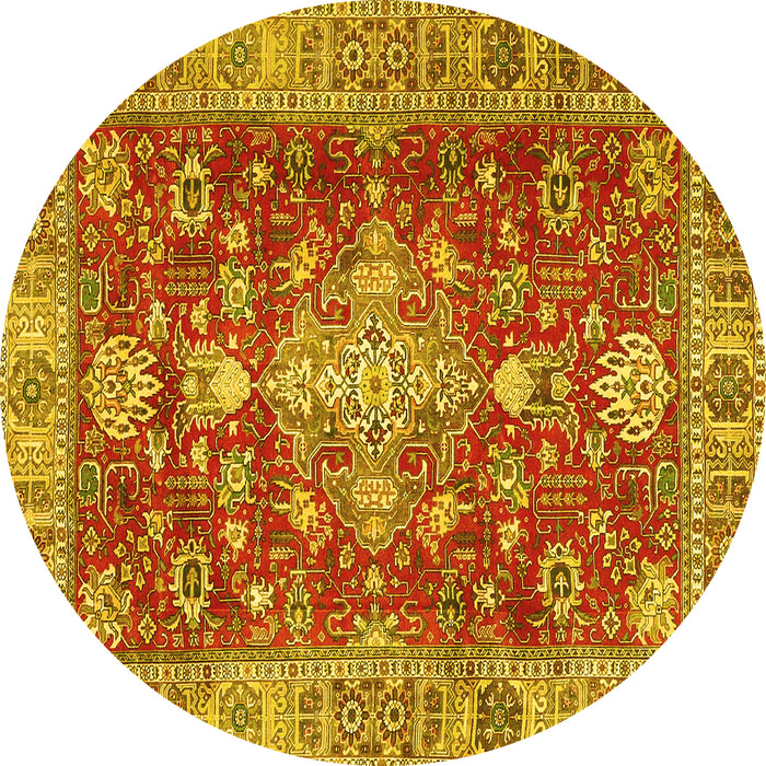 Round Persian Yellow Traditional Rug, tr4124yw