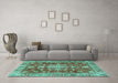 Machine Washable Persian Turquoise Traditional Area Rugs in a Living Room,, wshtr4124turq