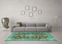 Machine Washable Persian Turquoise Traditional Rug, wshtr4124turq