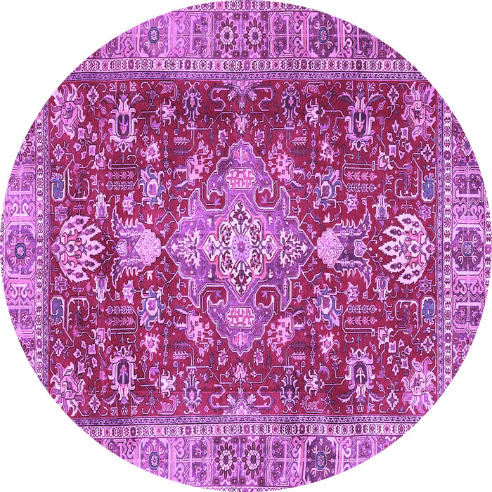 Round Machine Washable Persian Purple Traditional Area Rugs, wshtr4124pur