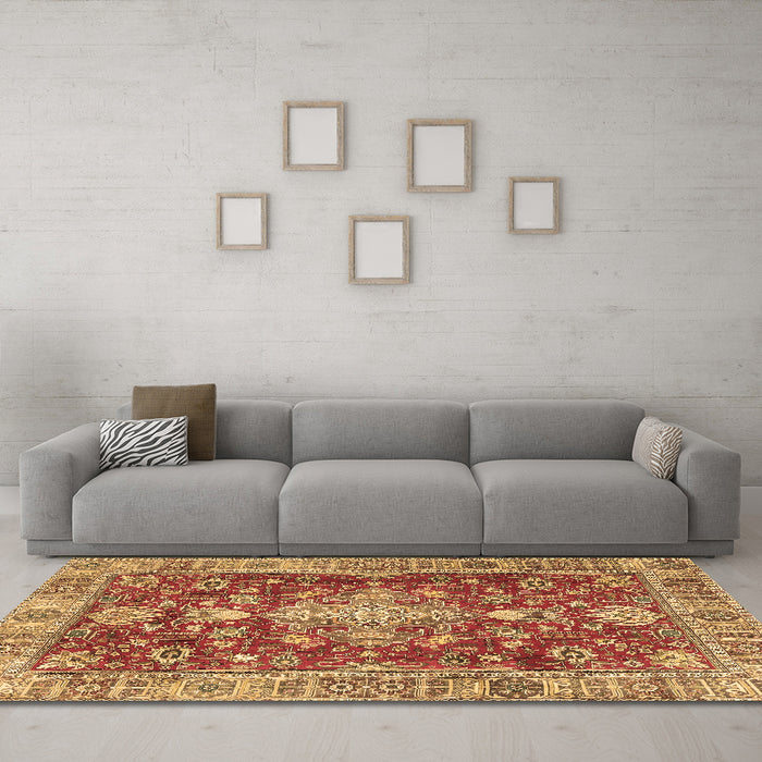 Machine Washable Persian Brown Traditional Rug in a Living Room,, wshtr4124brn