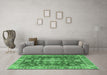 Machine Washable Persian Emerald Green Traditional Area Rugs in a Living Room,, wshtr4124emgrn