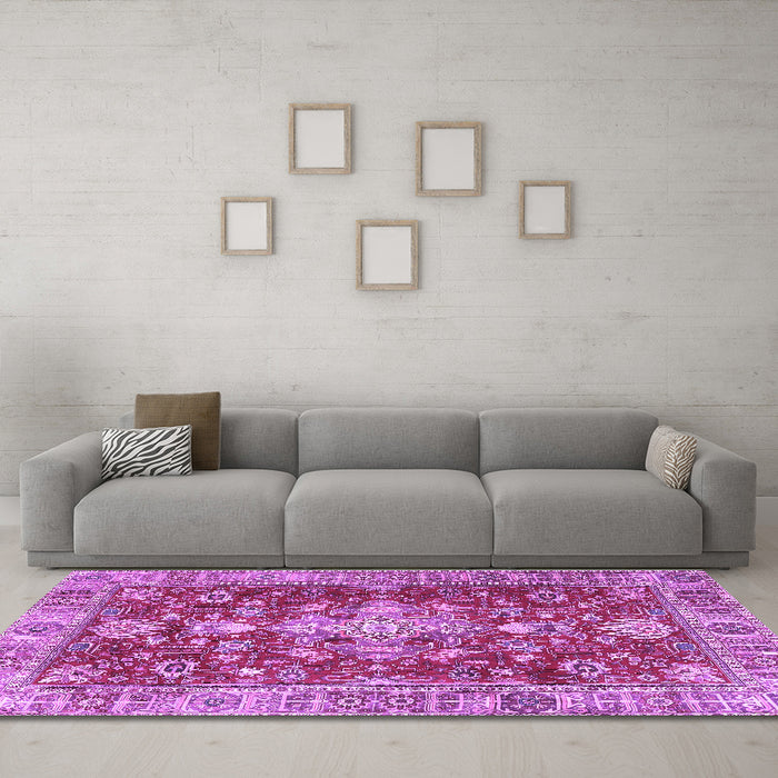 Machine Washable Persian Purple Traditional Area Rugs in a Living Room, wshtr4124pur