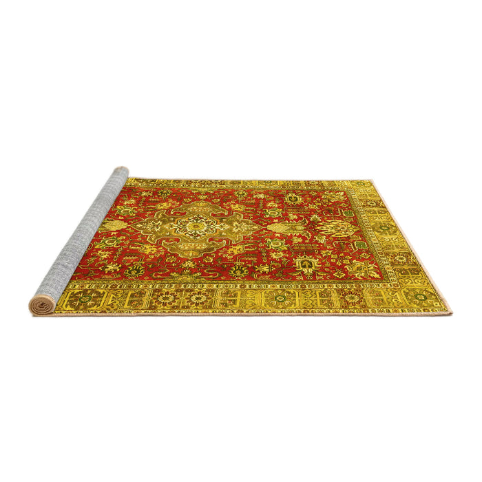 Sideview of Machine Washable Persian Yellow Traditional Rug, wshtr4124yw