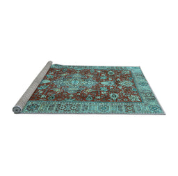 Sideview of Machine Washable Persian Light Blue Traditional Rug, wshtr4124lblu