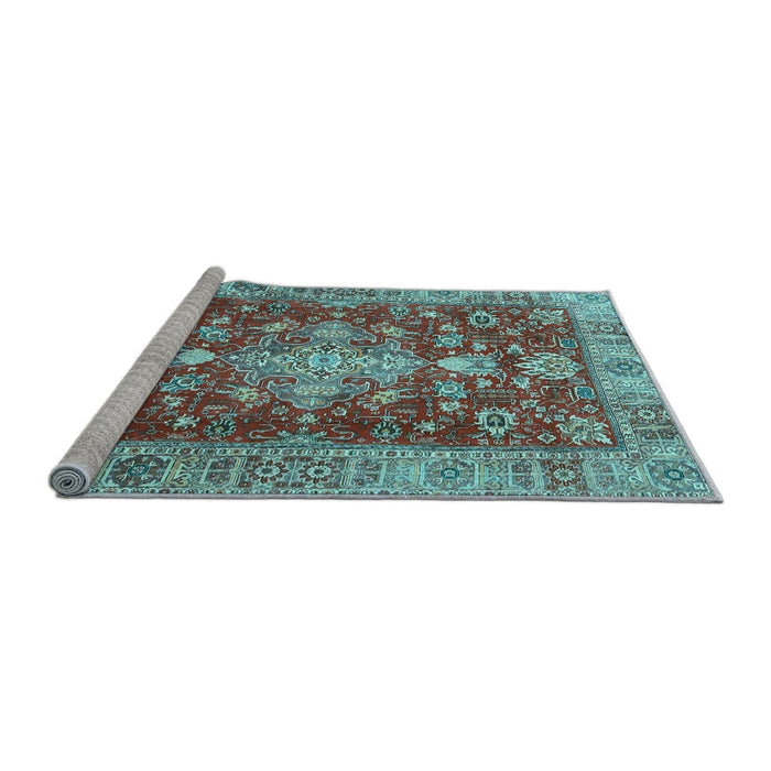 Sideview of Machine Washable Persian Light Blue Traditional Rug, wshtr4124lblu