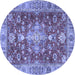 Round Machine Washable Persian Blue Traditional Rug, wshtr4124blu