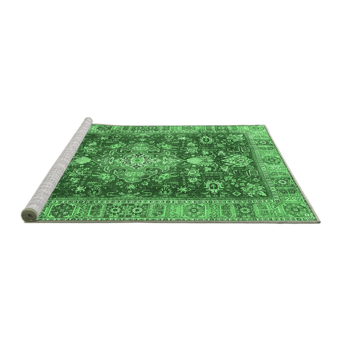 Sideview of Machine Washable Persian Emerald Green Traditional Area Rugs, wshtr4124emgrn