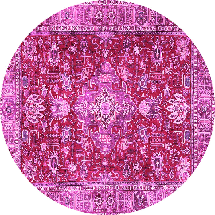 Round Machine Washable Persian Pink Traditional Rug, wshtr4124pnk