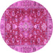 Round Machine Washable Persian Pink Traditional Rug, wshtr4124pnk