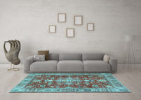 Machine Washable Persian Light Blue Traditional Rug, wshtr4124lblu