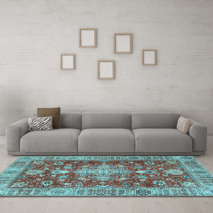 Machine Washable Persian Light Blue Traditional Rug in a Living Room, wshtr4124lblu