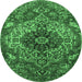 Round Machine Washable Medallion Emerald Green Traditional Area Rugs, wshtr4125emgrn