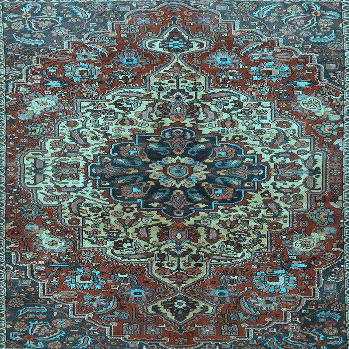 Square Machine Washable Medallion Light Blue Traditional Rug, wshtr4125lblu