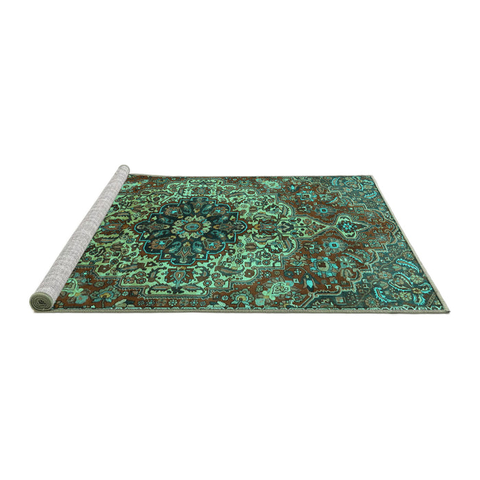 Sideview of Machine Washable Medallion Turquoise Traditional Area Rugs, wshtr4125turq