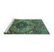 Sideview of Machine Washable Medallion Turquoise Traditional Area Rugs, wshtr4125turq