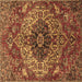 Square Machine Washable Medallion Brown Traditional Rug, wshtr4125brn