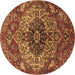 Round Machine Washable Medallion Brown Traditional Rug, wshtr4125brn