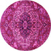 Round Machine Washable Medallion Pink Traditional Rug, wshtr4125pnk