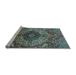 Sideview of Machine Washable Medallion Light Blue Traditional Rug, wshtr4125lblu
