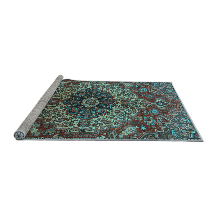 Sideview of Machine Washable Medallion Light Blue Traditional Rug, wshtr4125lblu