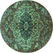 Round Machine Washable Medallion Turquoise Traditional Area Rugs, wshtr4125turq