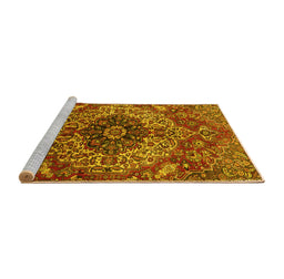 Sideview of Machine Washable Medallion Yellow Traditional Rug, wshtr4125yw