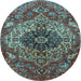 Round Medallion Light Blue Traditional Rug, tr4125lblu