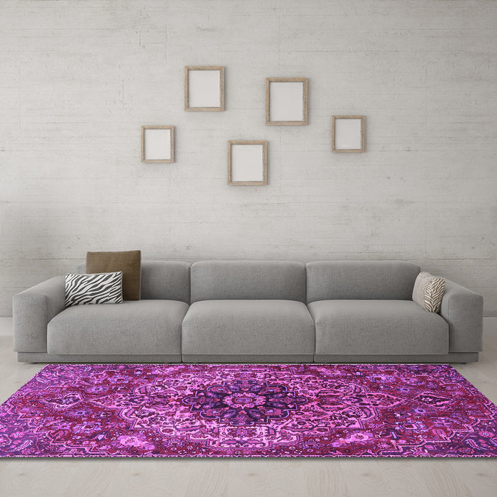 Machine Washable Medallion Purple Traditional Area Rugs in a Living Room, wshtr4125pur