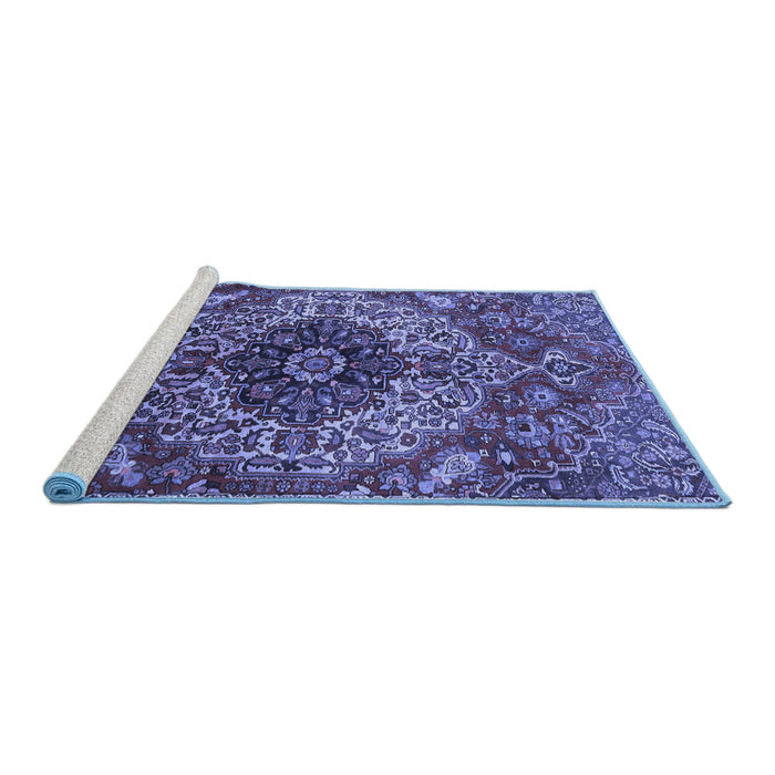 Sideview of Machine Washable Medallion Blue Traditional Rug, wshtr4125blu