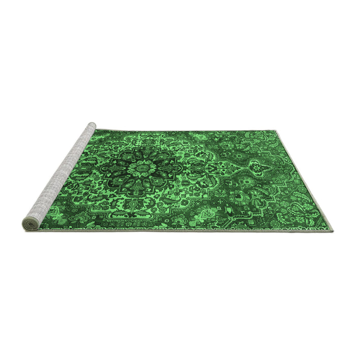 Sideview of Machine Washable Medallion Emerald Green Traditional Area Rugs, wshtr4125emgrn