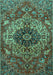 Machine Washable Medallion Turquoise Traditional Area Rugs, wshtr4125turq