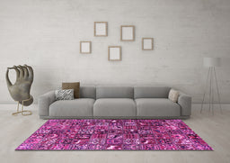 Machine Washable Persian Pink Traditional Rug in a Living Room, wshtr4126pnk
