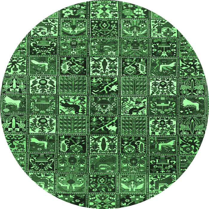 Round Machine Washable Persian Emerald Green Traditional Area Rugs, wshtr4126emgrn