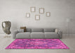 Machine Washable Medallion Pink Traditional Rug in a Living Room, wshtr4127pnk