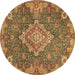 Round Machine Washable Medallion Brown Traditional Rug, wshtr4127brn