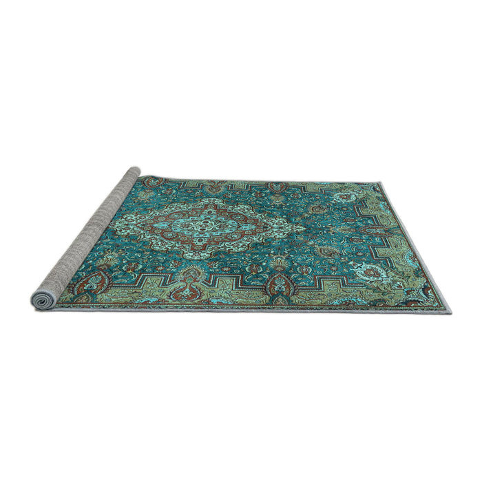 Sideview of Machine Washable Medallion Light Blue Traditional Rug, wshtr4127lblu