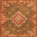 Round Machine Washable Medallion Orange Traditional Area Rugs, wshtr4127org