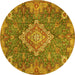 Round Medallion Yellow Traditional Rug, tr4127yw