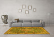 Machine Washable Medallion Yellow Traditional Rug in a Living Room, wshtr4127yw