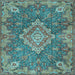 Square Medallion Light Blue Traditional Rug, tr4127lblu